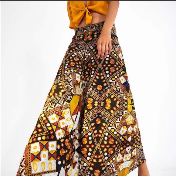 FARM Rio Pants - FARM Rio Black & Mustard Mosaic Wide-Leg Trousers